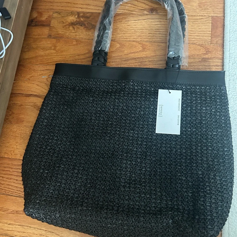 NWT Jules Kae black Vegan leather woven tote bag